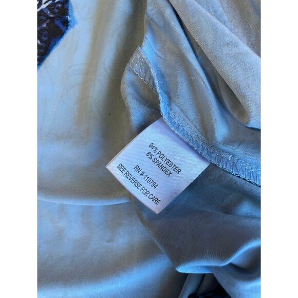 One World Live & Let Live Embroidered Printed Boho Blue Handkerchief Hem Tank M - Picture 7 of 13